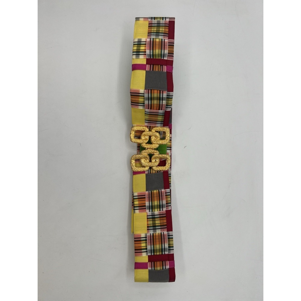 Vintage 1960s MCM Mimi Di N Buckle With Handmade Colorful Woven Block Belt 29"